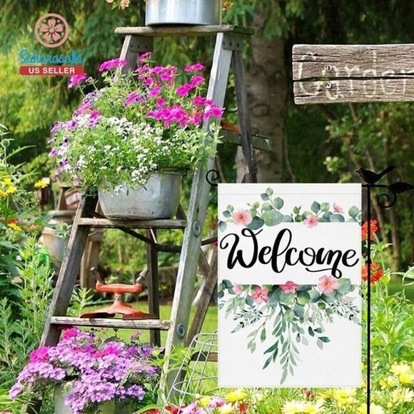 Spring Welcome Garden Flag: Spring Flower Yard Flag 12X18 Inch Floral Welcome - Picture 7 of 9